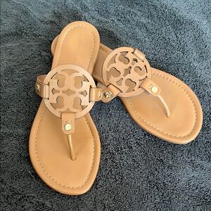 Tory Burch Tan Sandals with Medallion Logo